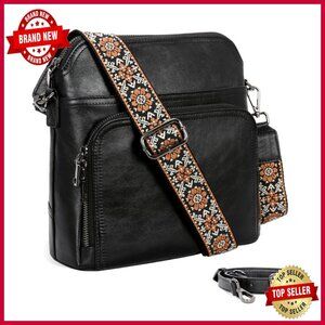 Genuine Leather Crossbody Bag with Multiple Pockets Medium Size Lightweight
